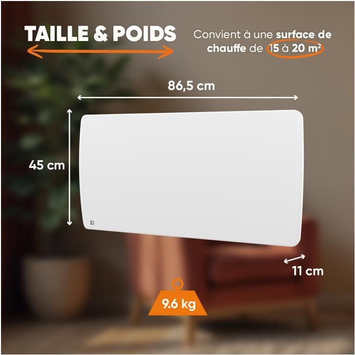Radiador eléctrico fijo de cerámica de inercia seca - BESTHERM - ARIA 2000W - blanco horizontal
