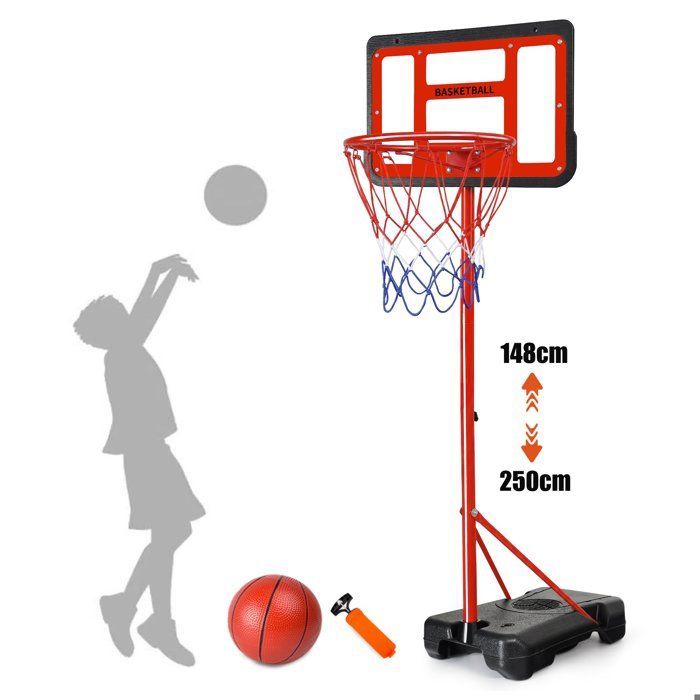 Vrijstaande basketbalring - Verstelbare hoogte 1,48 - 2,5 m met net en bal, draagbaar voor binnen en buiten voor kinderen - Rood