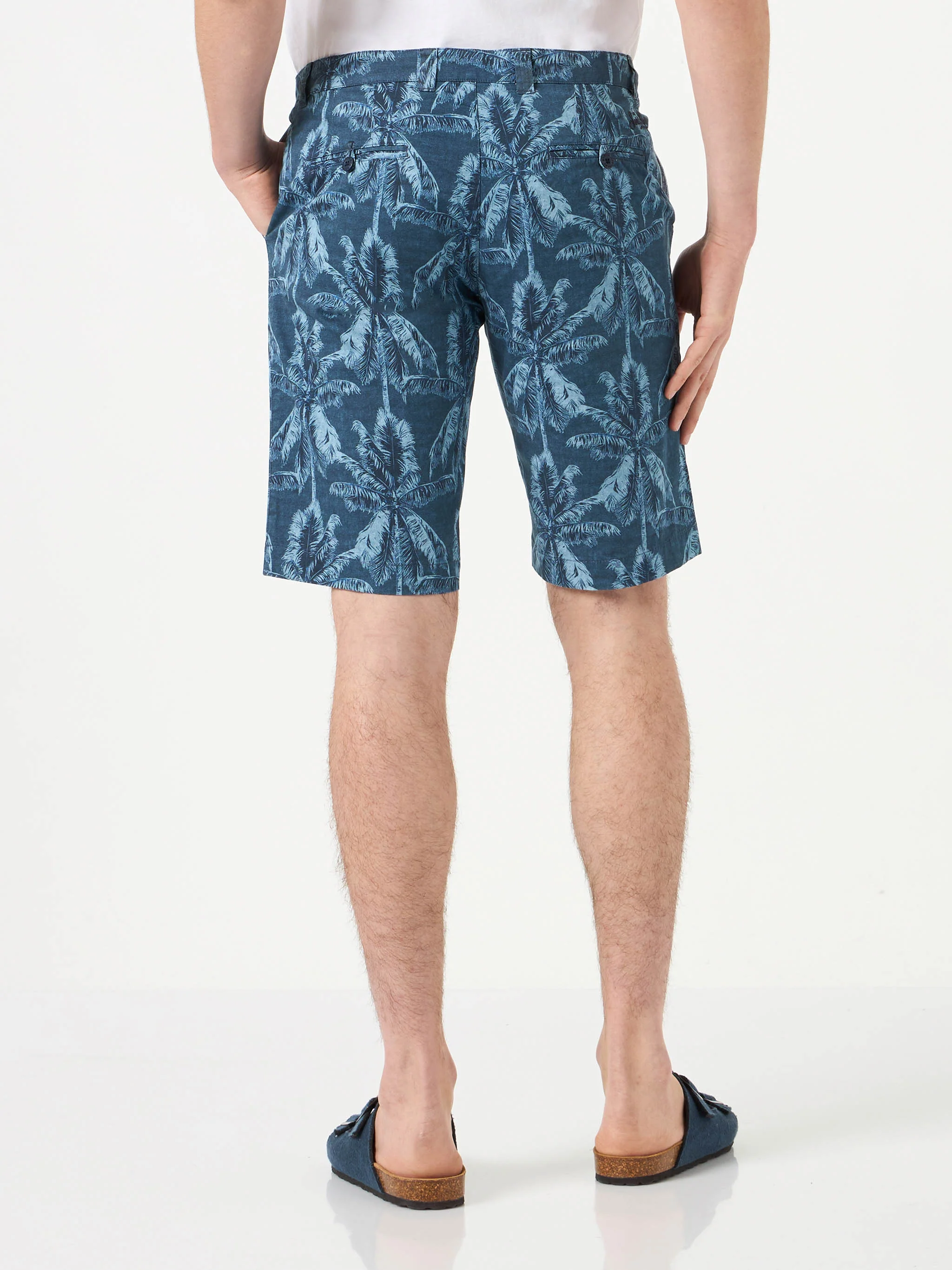 Herenbermudashorts van katoen met palmboomprint