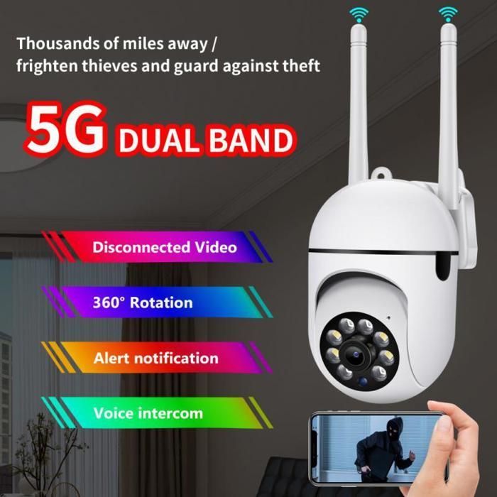 Telecamera di sorveglianza esterna - PTZ a 360° - WiFi 2.4 + 5G - Visione notturna HD - Zoom 4x, visione notturna per la casa