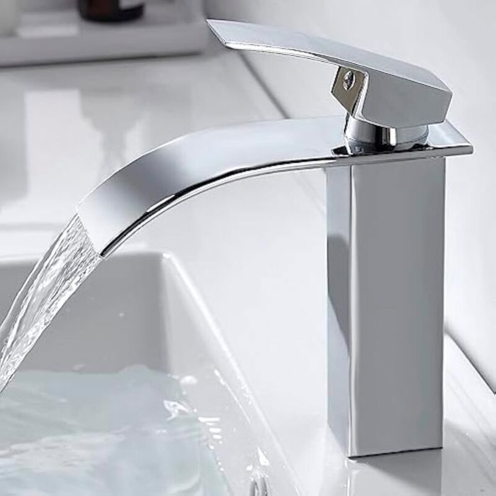 Robinet Salle de Bain - LARGEIGHT - Mitigeur Cascade - Laiton - Chromé - Eau Chaude et Froide