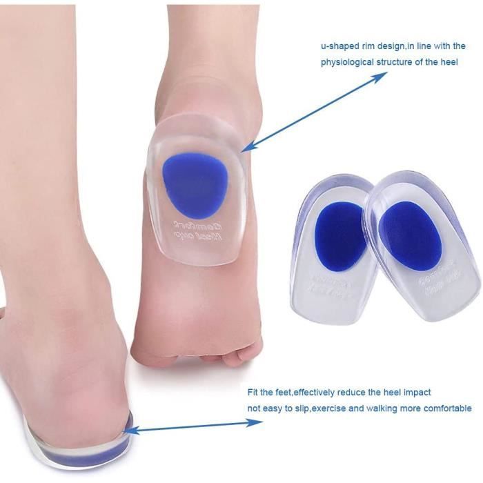 Talonnettes en Gel de Silicone - Lot de 2 Paires - Taille L - Pour Fasciite Plantaire - Couleur Bleu