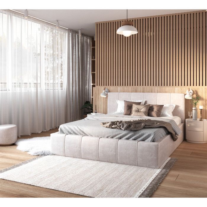 ATLANTA opbergbed van 160 x 200 cm met opklapbare lattenbodem, beige