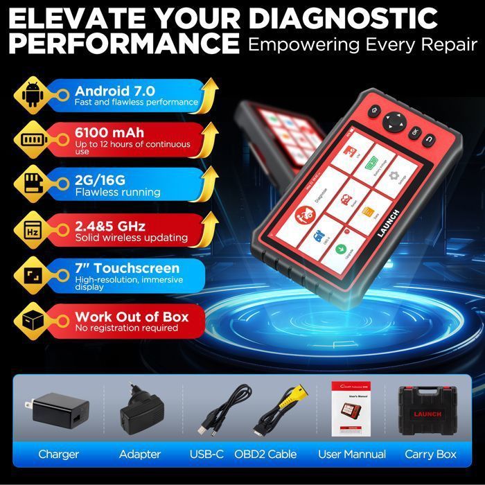 Escáner de diagnóstico automotriz LAUNCH CRP909E OBD II en francés con 2 años de actualizaciones gratuitas, 28 servicios, TPMS, SAS, DPF, ABS