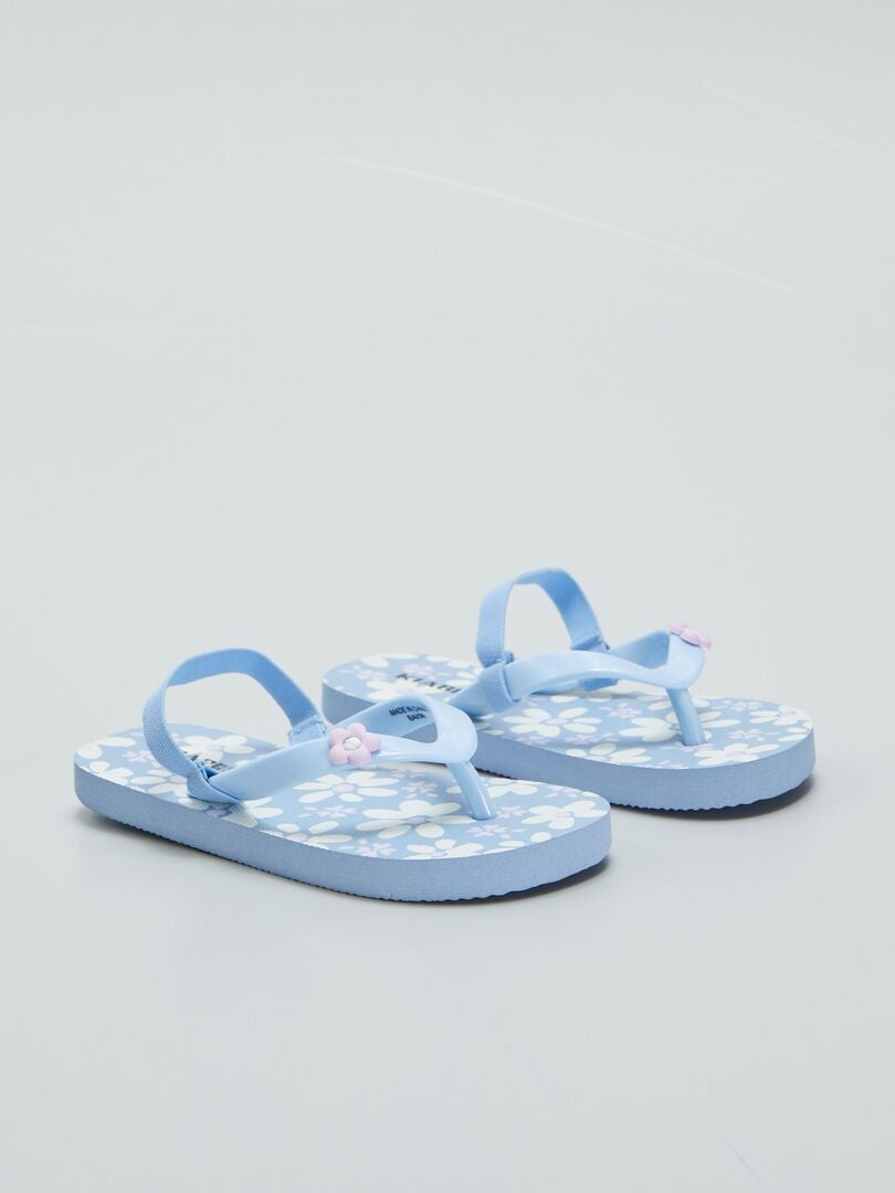 Bedrukte teenslippers met elastische band - BLAUW