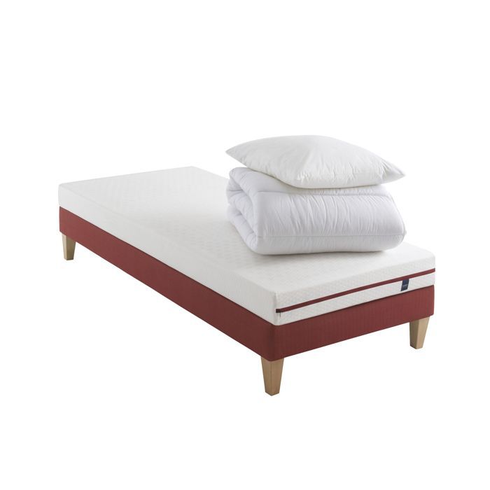 Set materasso junior, 100% lattice, base letto, gambe, piumone e cuscino, Twilight 200 - SOMEO 90x200 - Bianco - Prodotto in Francia
