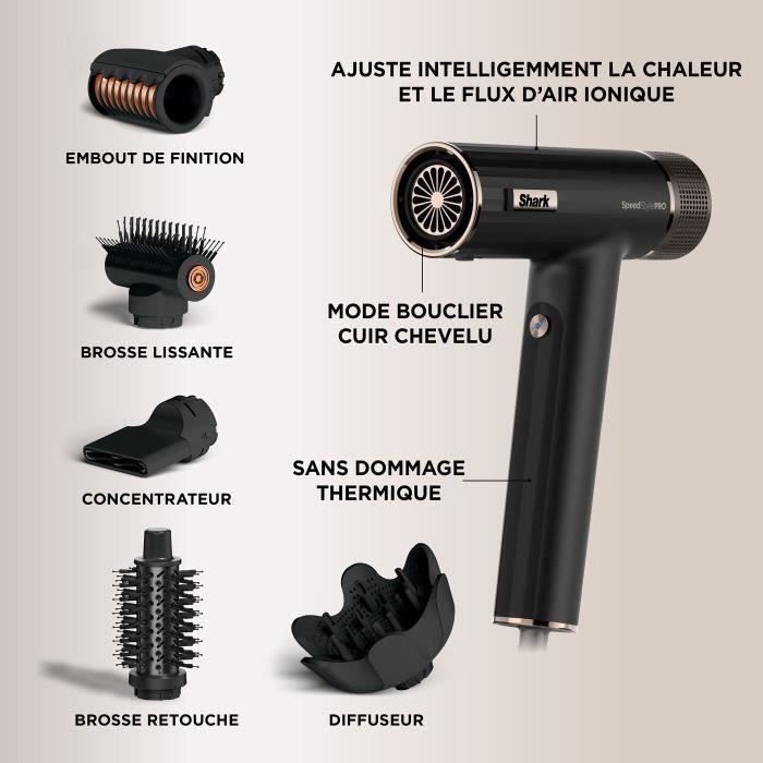 Secador de pelo Shark HD752EU SpeedStyle Pro 5 en 1 con difusor antiencrespamiento rápido y 1750 W.
