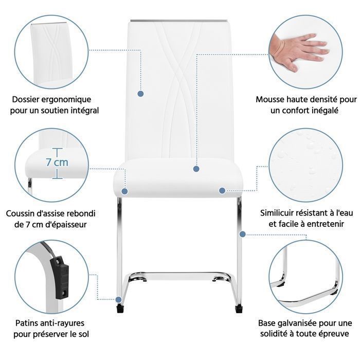 Juego de 4 sillas de comedor de piel sintética, respaldo alto y patas metálicas en forma de U, diseño moderno - Silla de cocina/adicional, color blanco YAHEETECH