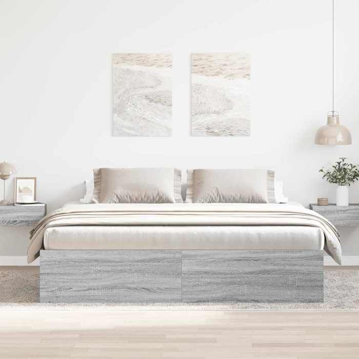 Cama de madera gris de 200 x 200 cm - Estable y duradera - Estructura de cama - Colchón no incluido - Sonoma gris 200x200 cm 001_144969