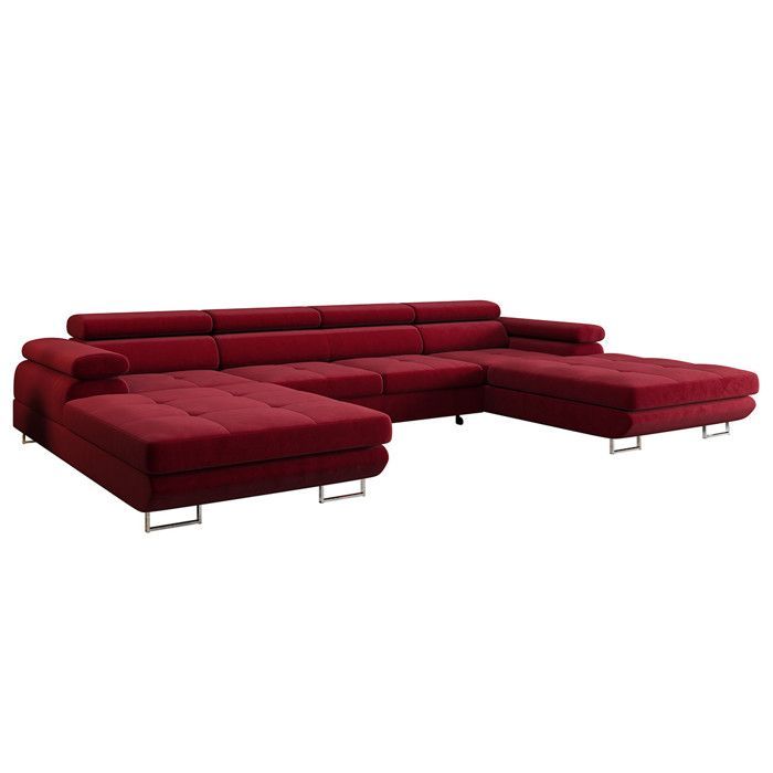 Ayden - 7-seater U-shaped panoramic sofa bed with storage and adjustable fabric headrests - Plum