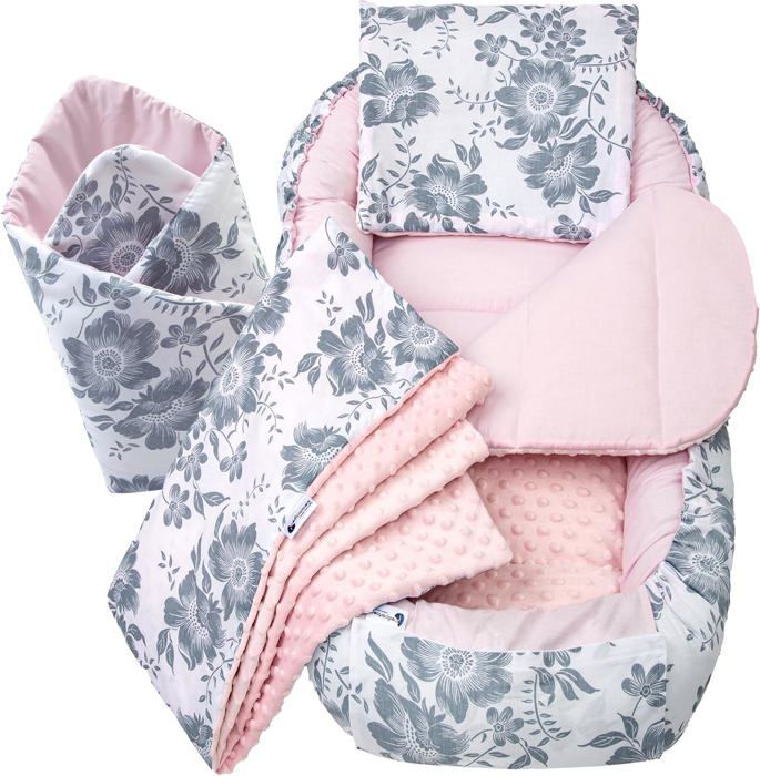 Medi Partners 5-piece Baby Cocoon 100x60x15cm 100% Cotton Baby Bed Reducer (Berry with Rosa Minky)