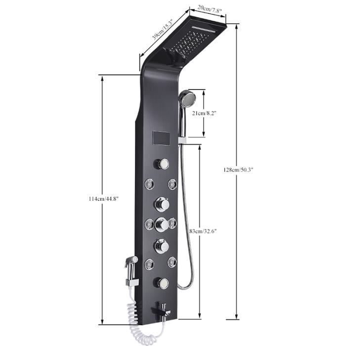 Columna de ducha de hidromasaje JULLYBATHEVY - Chorro de masaje SPA - Luz LED - Panel de ducha de 6 funciones - NEGRO