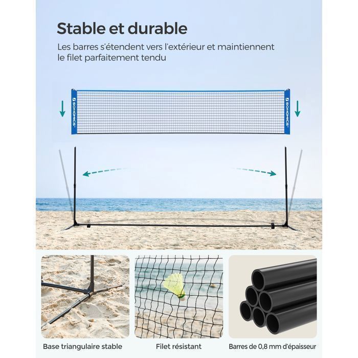 Rede recreativa SONGMICS de 400 x 155 x 103 cm com altura ajustável para badminton, vôlei e tênis, com suporte.