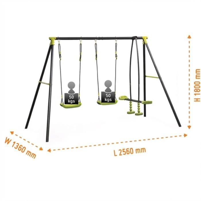 Triple Metal Swing for Children 200 kg - 3-Seater Swing for Ages 3+ Outdoor Garden Playground - 256x136x180 cm