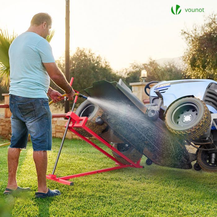 VOUNOT® Lawn Tractor Lift Jack 400 kg max - telescopic 78 to 98 cm long - height up to 60 cm - red