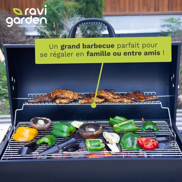 XXL Charcoal Barbecue with Lid | American Charcoal Barbecue | Outdoor Barbecue with 71x38 cm Grill