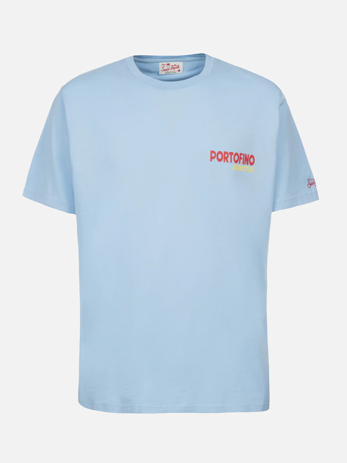 Heren katoenen T-shirt met print van een ansichtkaart van Portofino