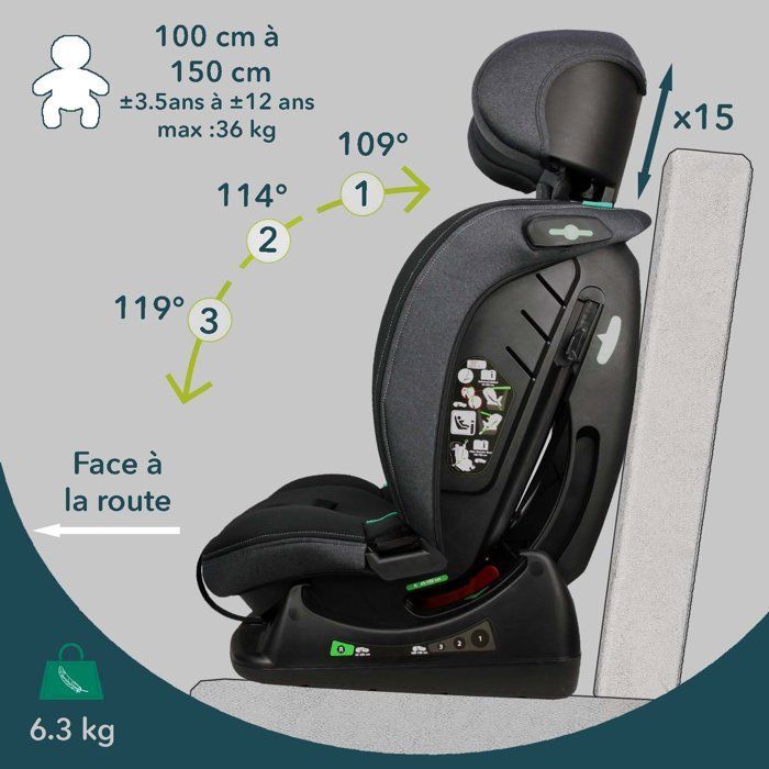 Reversible and adaptable car seat - BAMBISOL - AY913PLUSN - Group 0+/1/2/3 - I-Size - Reclining - Reducer - Black
