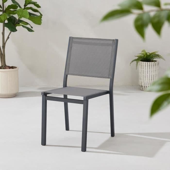 Ensemble repas table de jardin 6 personnes : Table + 6 chaises - Structure en aluminium - L180 x P 90 x H 74 cm - Gris anthracite