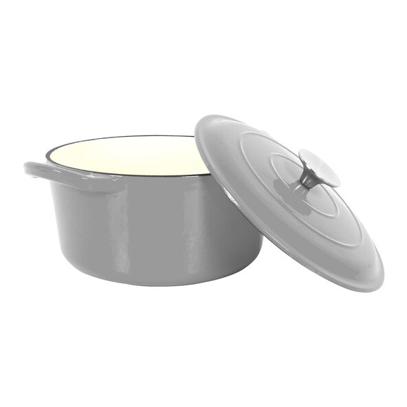 Cast iron cooking and braising pot with lid, grey