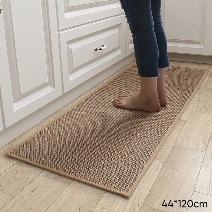 Tapis Cuisine Devant Evier 44 x 120cm, Antidérapant en Caoutchouc et Lavable, en Jute, Lin, Brun