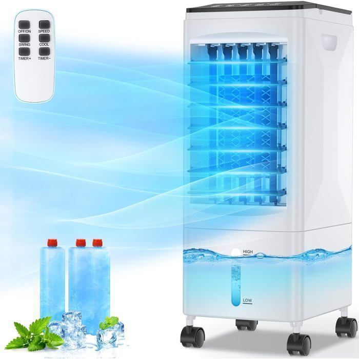 ®RisingFF Geräuscharme, tragbare Klimaanlage, energiesparende tragbare Klimaanlage, Ventilator, 3 Geschwindigkeitsstufen, Fernbedienungsversion