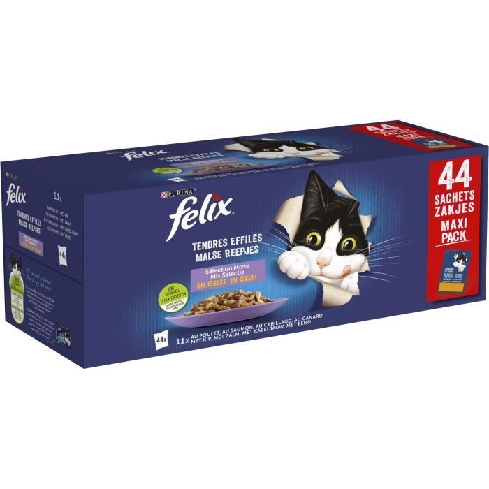 FELIX Tender Shreds in Jelly Meat-Fish - 44 x 85 g - Freshness pouches for adult cats