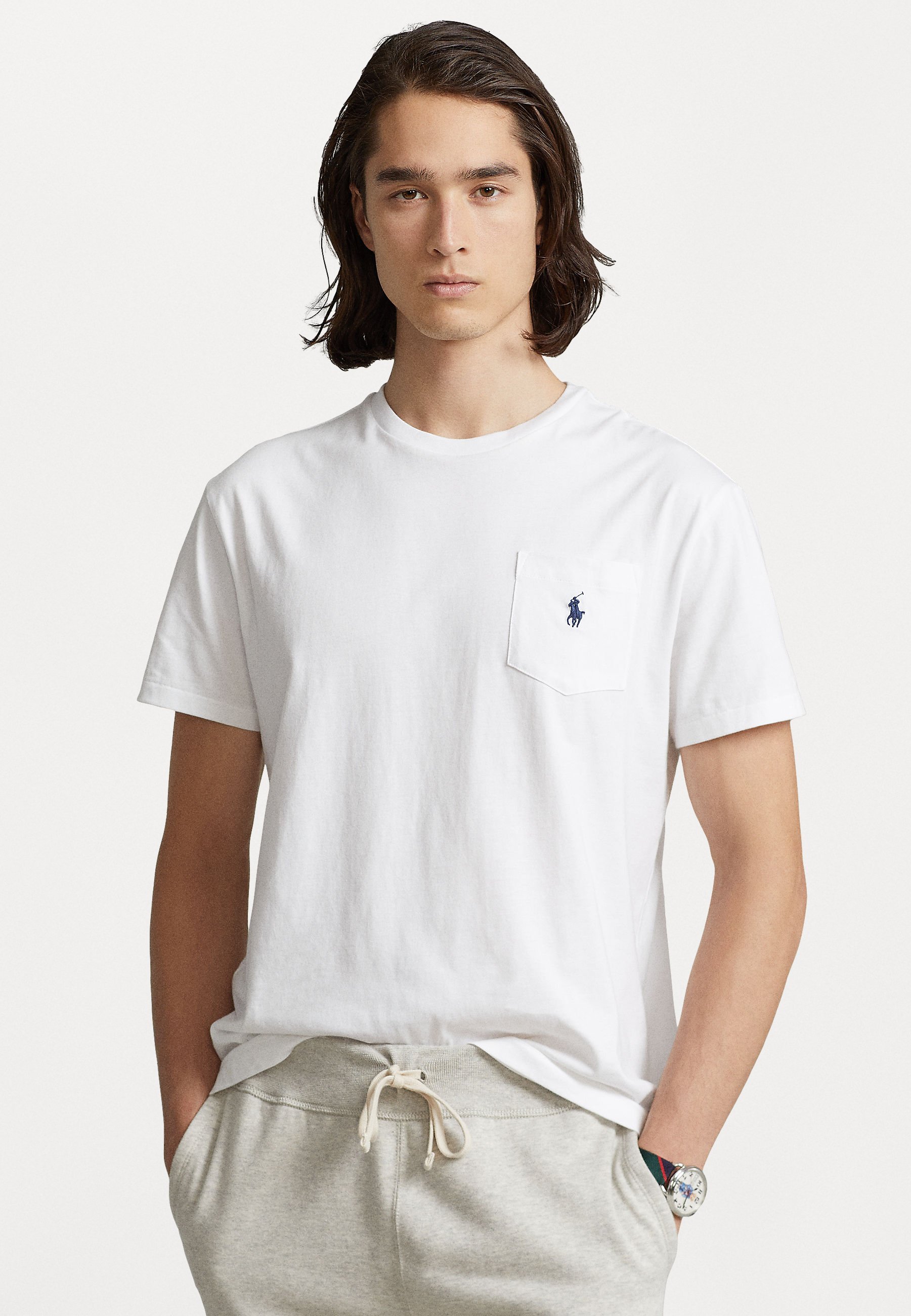 Polo Ralph Lauren Classic Fit Jersey T-shirt met zak - Basic T-shirt - wit