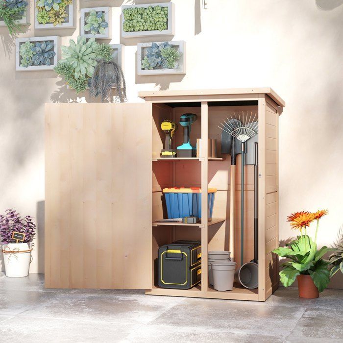Gartenhaus/Geräteschuppen – Outsunny – schräges Bitumendach, abschließbare Tür – Holz – 75 x 56 x 115 cm – naturbelassen