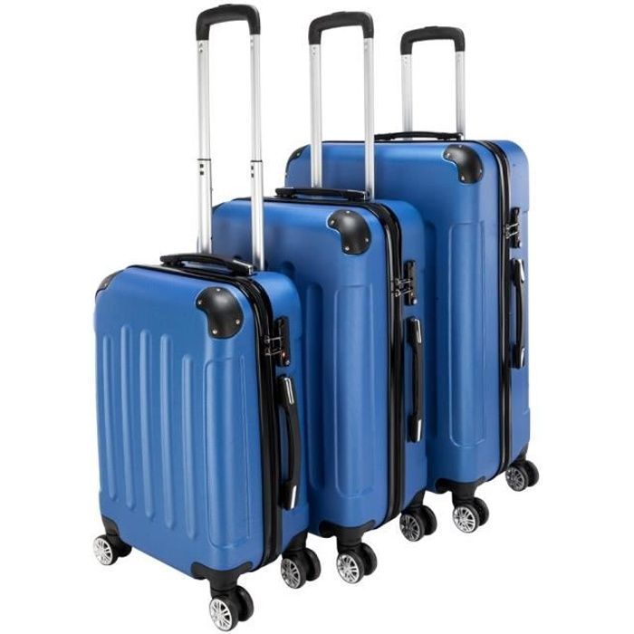 Juego de 3 maletas rígidas de ABS, juego de equipaje, 4 ruedas (XL, L, M) - Azul oscuro