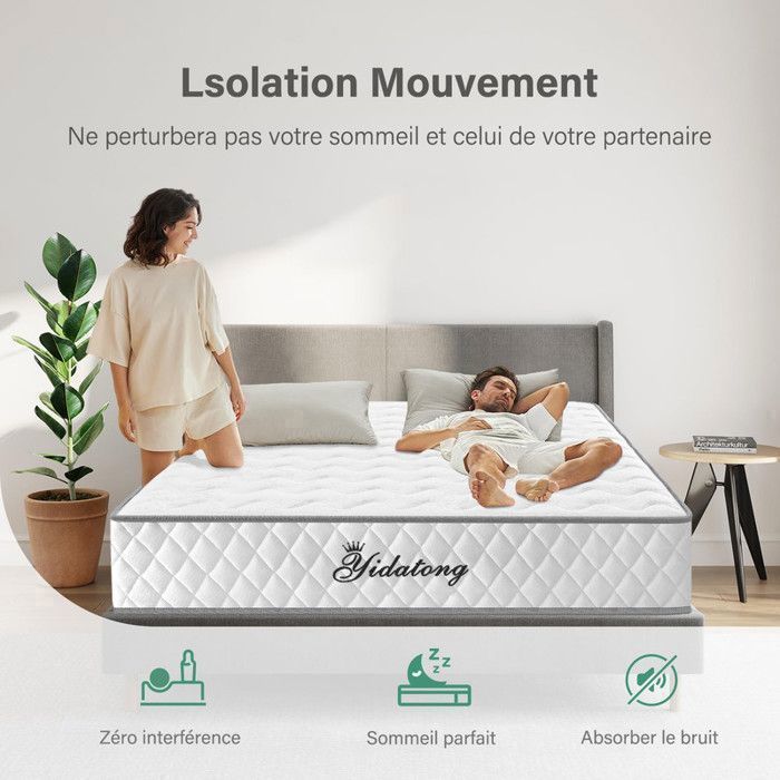 Matelas 140x190, Ép 28 cm, Matelas à Ressorts Ensachés et à Mémoire de Forme, Durable, Soutien Parfait, Respirant, Anti-Acariens
