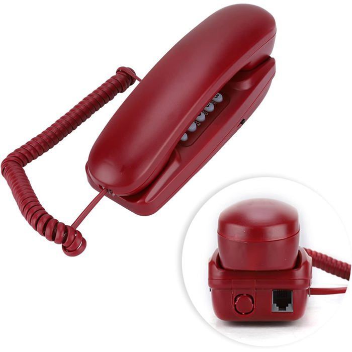 Telefone com fio de parede FEBEST - Vermelho - Rediscagem do último número - Função Flash - Função Mudo