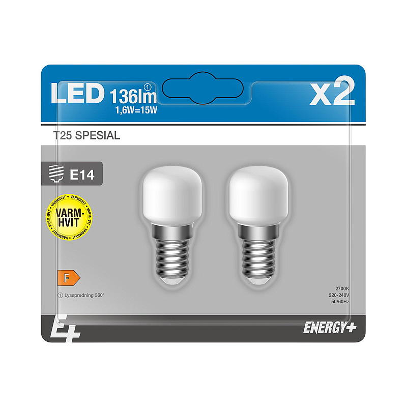 Bombilla LED Energy Light de 136 lm, paquete de 2 unidades, acabado mate especial, casquillo E14 T25 E