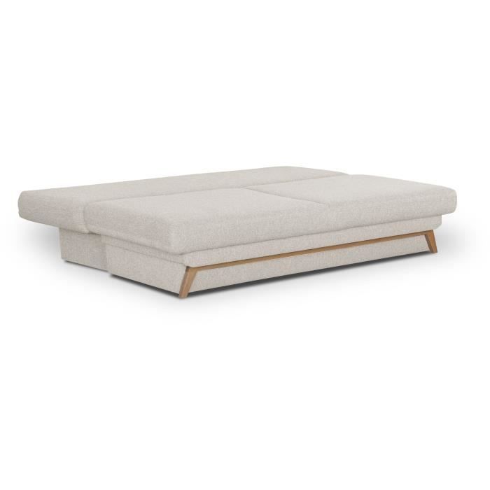 Sofá cama convertible - 3 plazas - NAOTO - Tela beige - Compartimento de almacenamiento - 202 x 98 x 98 cm