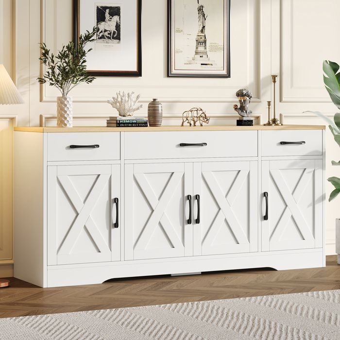 Mueble de almacenamiento de cocina LINKHOO, aparador blanco moderno, armario de madera multifuncional, aparador blanco con decoración 160*37*75cm