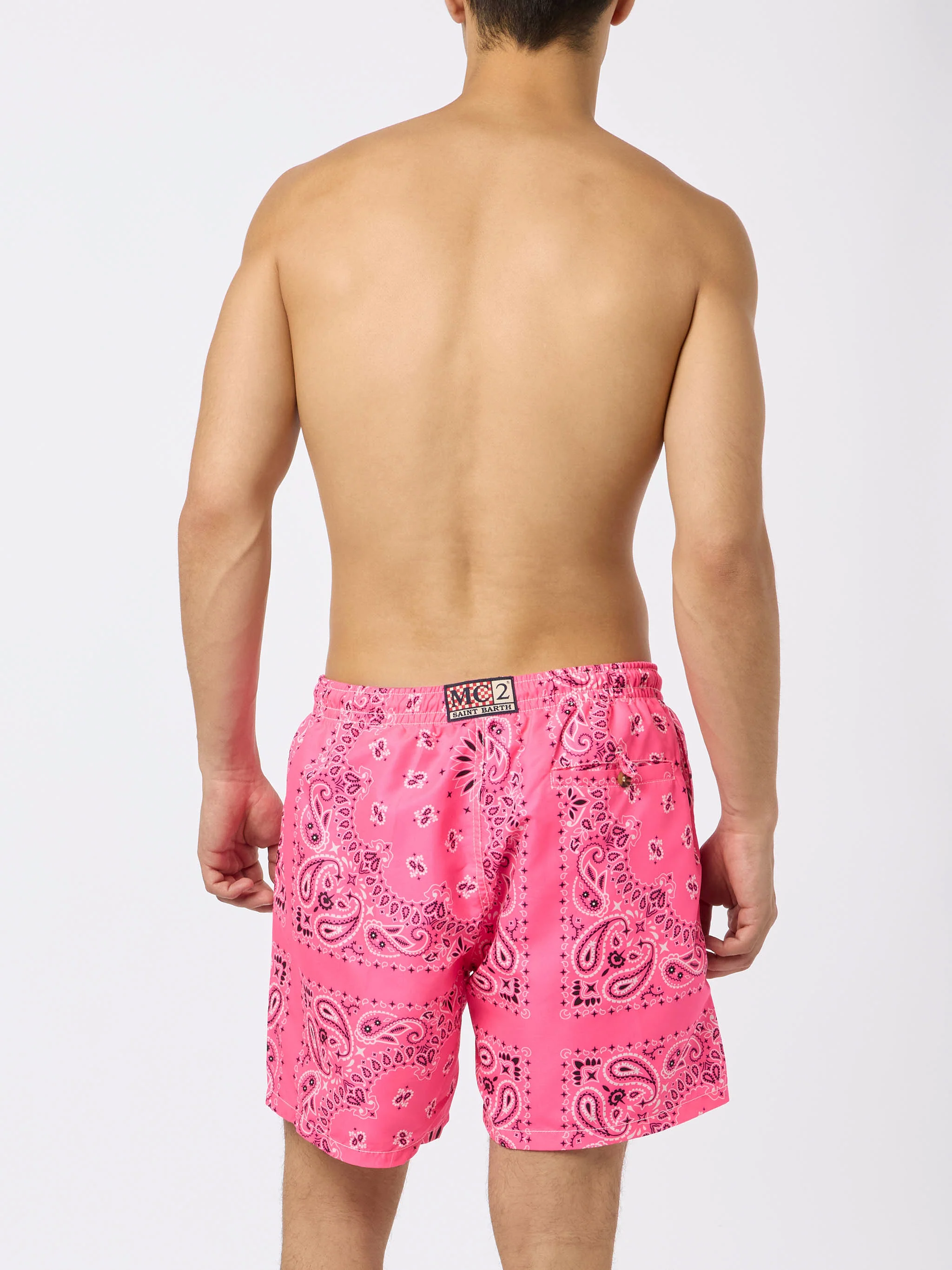 Roze zwempak voor heren met bandana-print