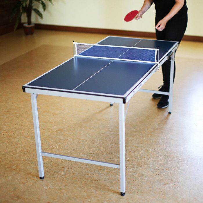 Midi table de ping-pong (150 x 67 x 71 cm) 3 pièces pour intérieur extérieur inclus balles et 2 raquettes + filet, bleu