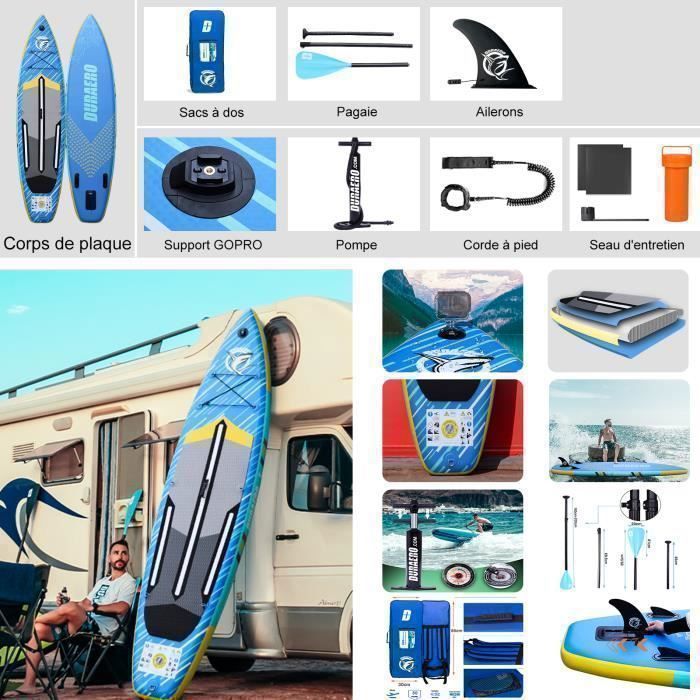 Paddle Gonflable Planche de Stand up Paddle Gonflable-330 x 76 x 15 cm - jusqu'à 150 kg - bleu