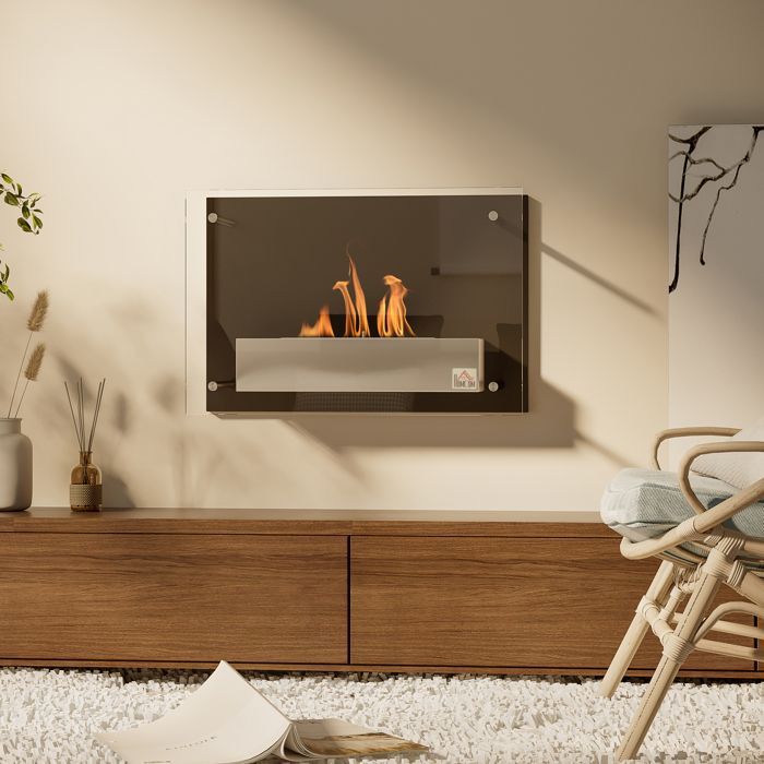 Cheminée bioéthanol - HOMCOM - Murale encastrable - brûleur 0,9 L - environ 3 h de durée de combustion - acier - 60x22x40cm - noir