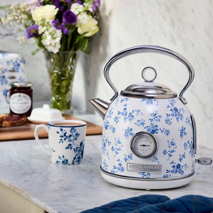 Electric Kettle - Laura Ashley - China Rose - 1.7L, Stainless Steel, Rapid Boil, Indicator, Built-in Thermometer