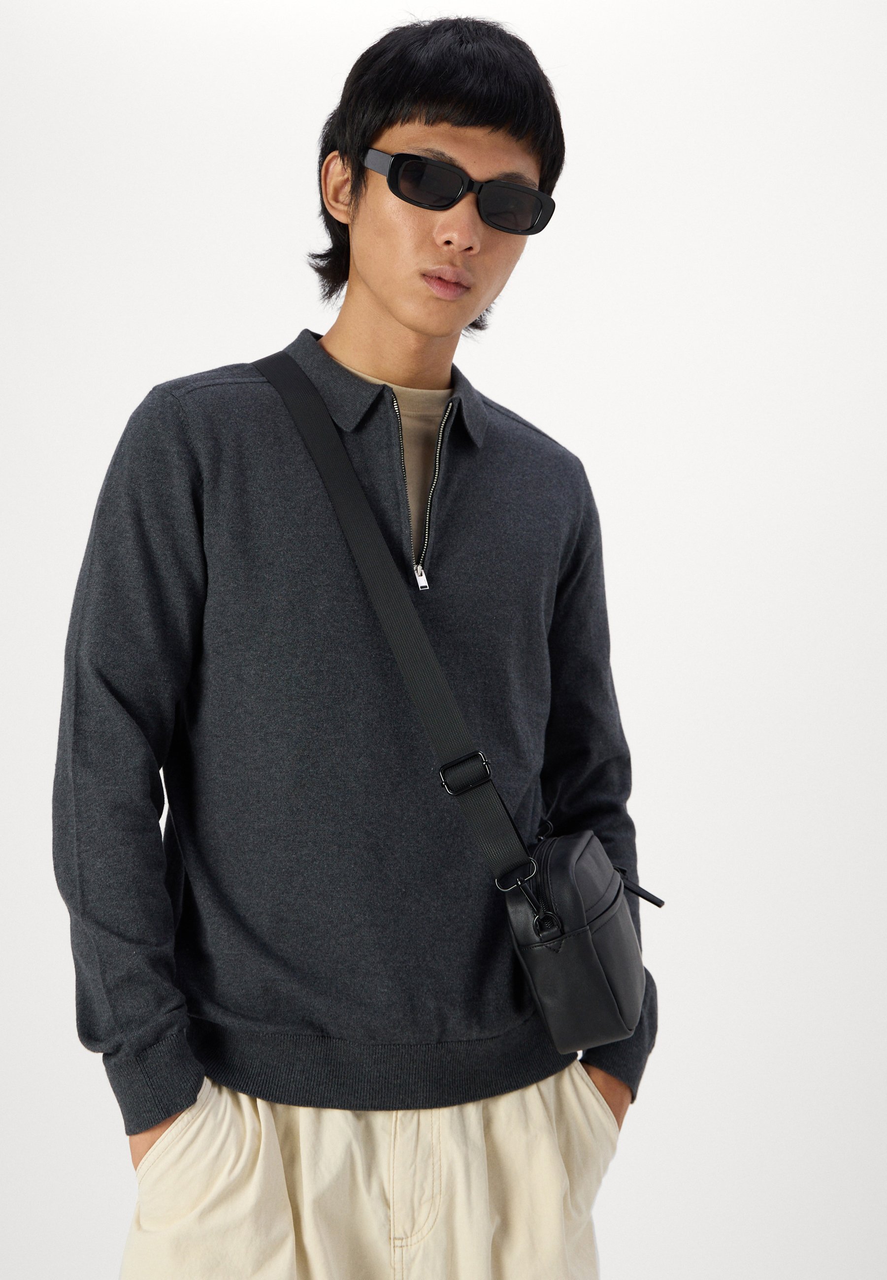 Pull Selected Homme SLHBERG HALF ZIP - Anthracite/mélange