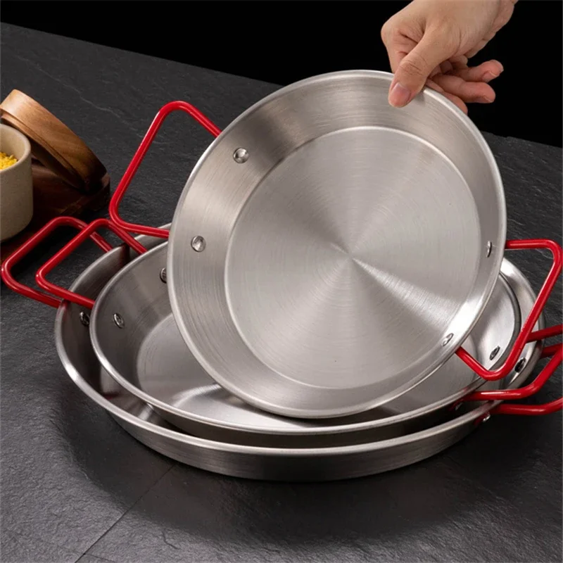 Poêle à paella espagnole de 20 à 30 cm avec poignée, en acier inoxydable durable, pour fruits de mer et apéritifs, poêles et casseroles antiadhésives.