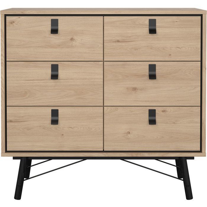 Commode RY - 6 Tiroirs - Décor Chêne - L101,8 x P40,1 x H94,8 cm
