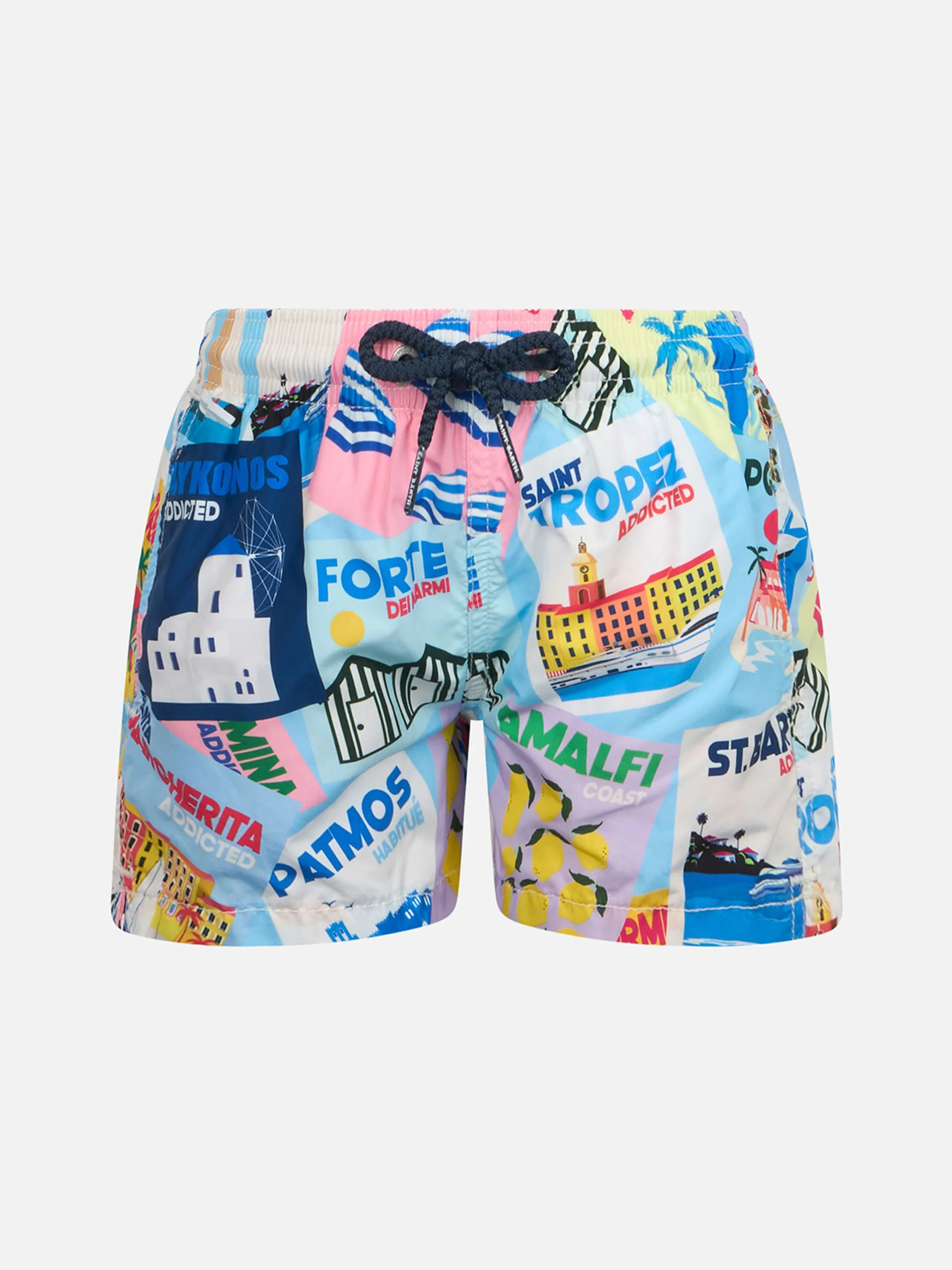Costume da bagno da bambino in tessuto leggero Jean Lighting con stamp