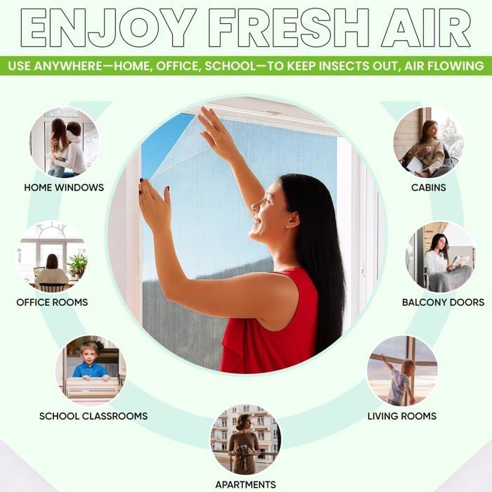 FLEUVE Window Mosquito Nets - Universal Transparent Mosquito Net (110 x 130 cm, White), Adjustable, Washable Mesh
