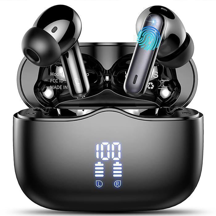 Auriculares inalámbricos Bluetooth 5.4, estéreo HiFi con micrófono con cancelación de ruido, 40 horas de autonomía, pantalla LED, resistencia al agua IP7 - Negro