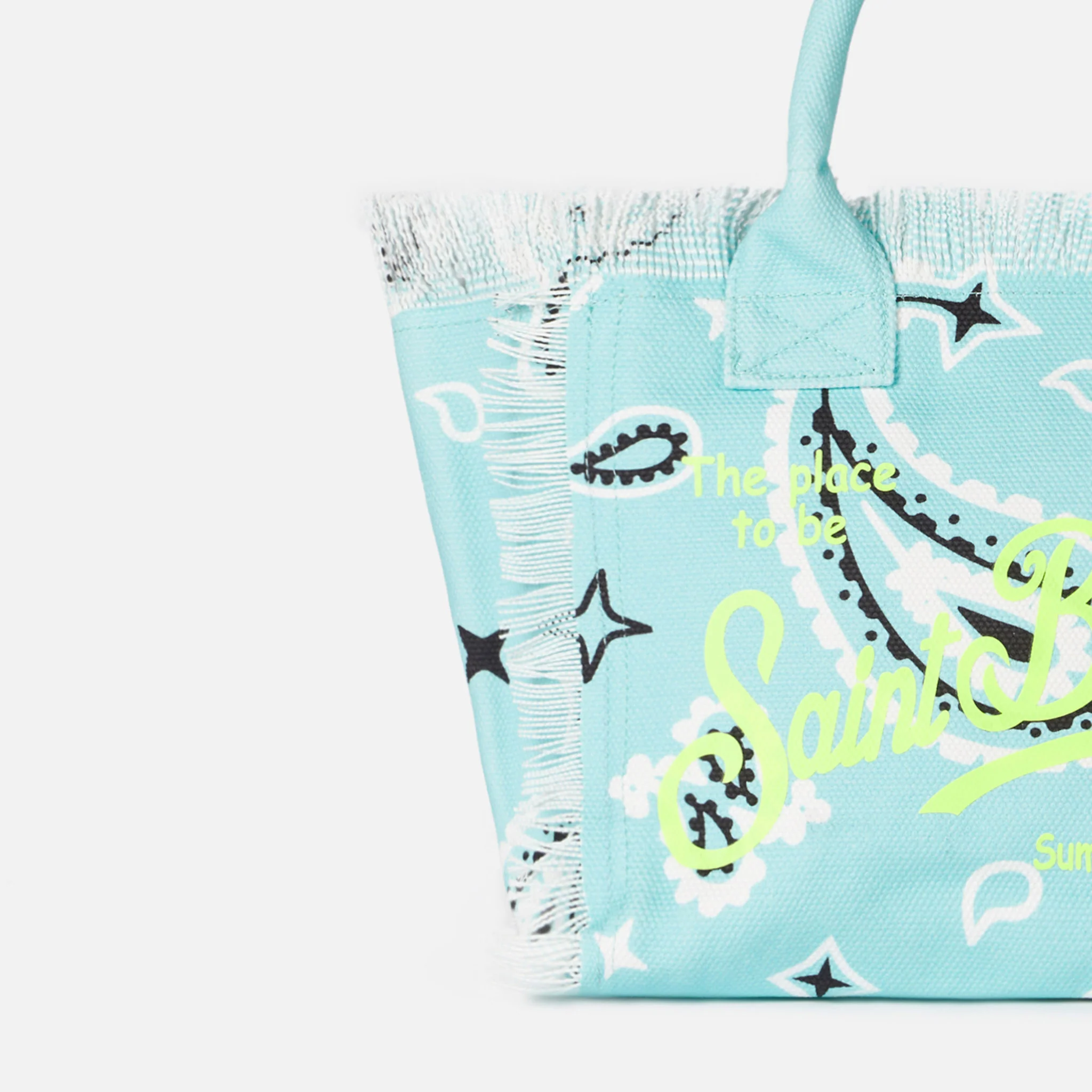 Borsa a mano Colette in canvas di cotone verde acqua con stampa bandan