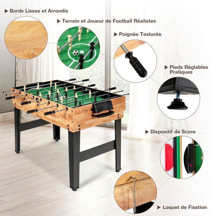 Mesa multijuegos COSTWAY 10 en 1: futbolín, ping-pong, billar y hockey para niños. Medidas: 103 x 58 x 68 cm. Madera. Accesorios completos. Para mayores de 8 años.