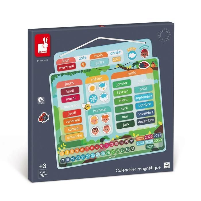 Calendario magnético - Juego educativo - Comprender el concepto del tiempo, desarrollar la independencia - Juguete de cartón con certificación FSC - Para mayores de 3 años
