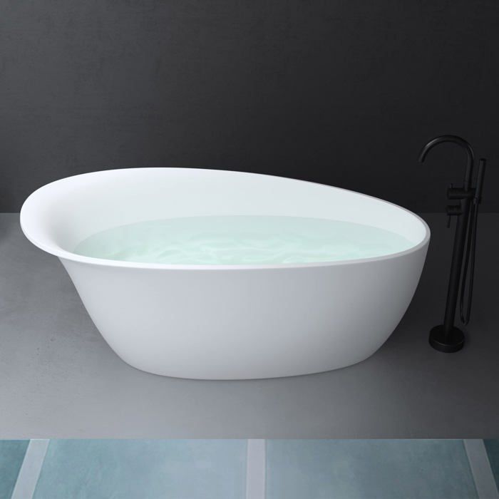 Banheira de instalação livre oval em resina branca Mai & Mai, 175x81x73cm, com ralo e ladrão V906